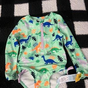 Cat & Jack Green Dinosaur Print Kids Swim One Piece